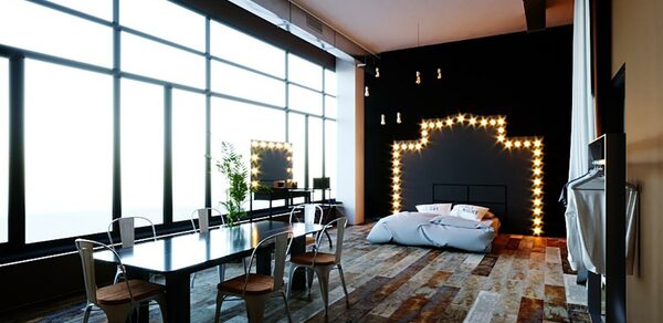 Apriori Photo Темный лофт с панорамными окнами