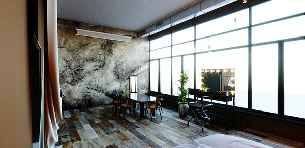 Apriori Photo Темный лофт с панорамными окнами