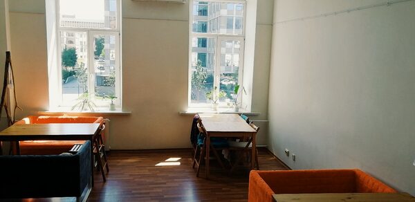 Bright room with high ceilings