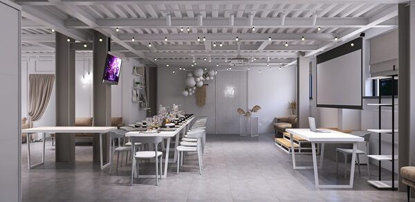 Светлый зал с барной стойкой