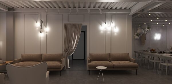 Светлый зал с барной стойкой