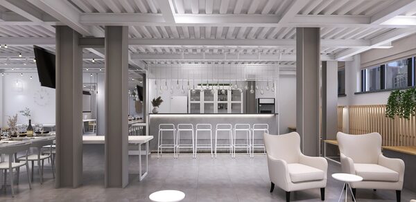 Светлый зал с барной стойкой