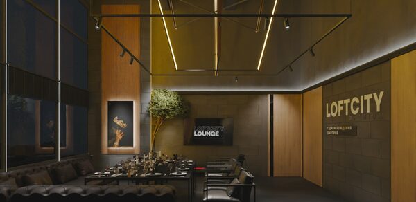 Дизайнерский лофт в темных тонах с верандой на крыше