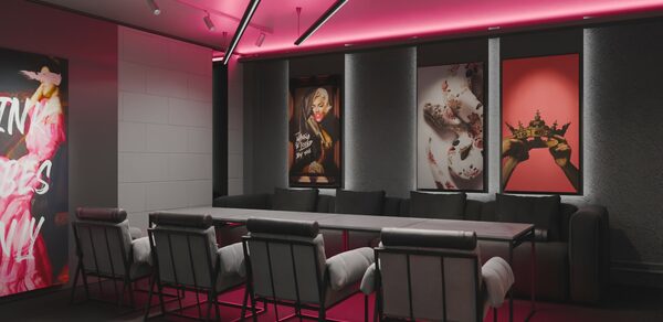 Серый лофт с камином с верандой на крыше