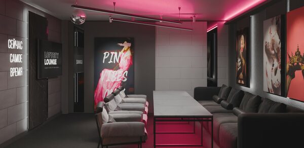 Серый лофт с камином с верандой на крыше