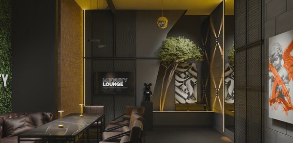 Дизайнерский лофт с кожаной мебелью 