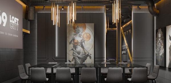 ИглуЛофт. Буржуй. Лофт-зал с черно-золотых тонах