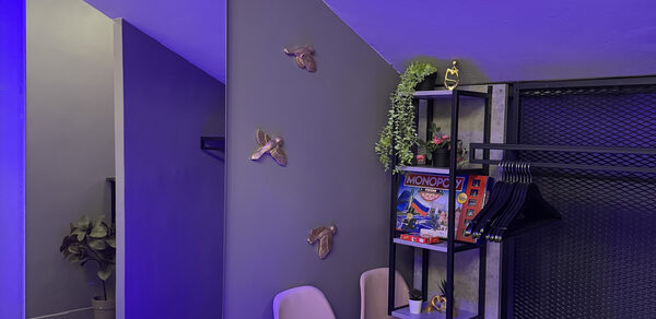 Белый лофт-зал с неоном