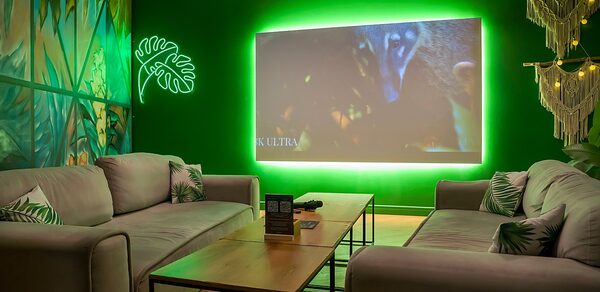 Яркий зал в зелёных тонах