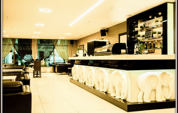 Бар с зелеными растениями