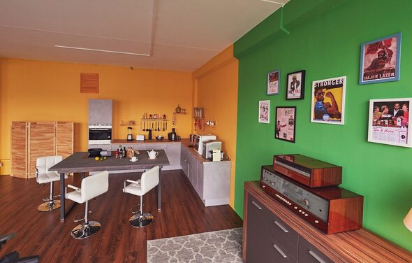 C9 studio. Яркий лоф - зал с кухней