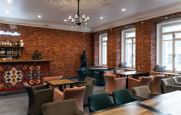 Loft with stucco and large windows
