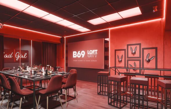 ИглуБар. Bad girl. Тёмный лофт-зал в красных оттенках 