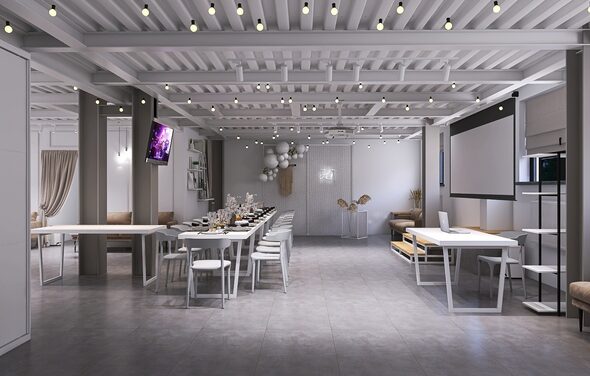 Светлый зал с барной стойкой