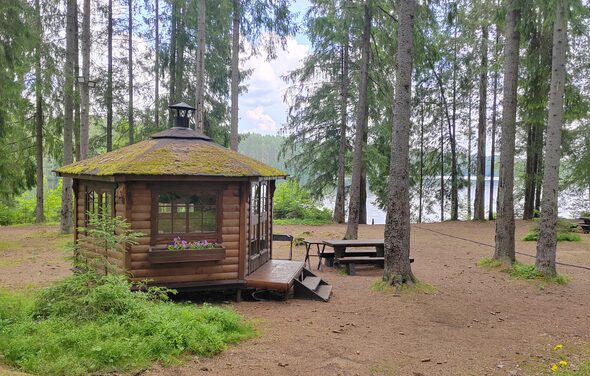 Гриль беседка на берегу живописного озера Длинное
