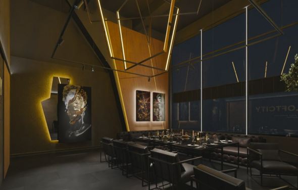 Дизайнерский лофт в темных тонах с верандой на крыше