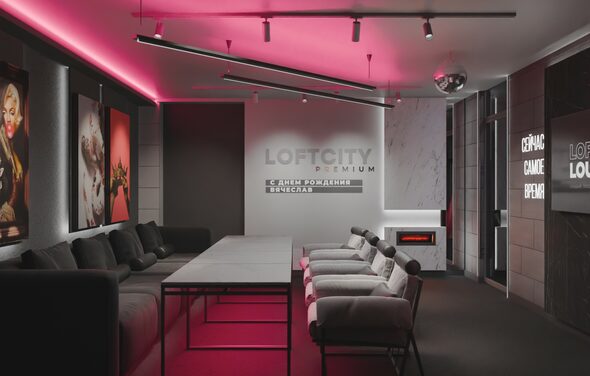 Серый лофт с камином с верандой на крыше