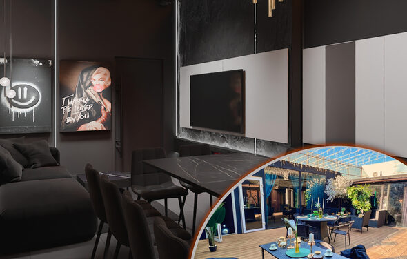 ИглуЛофт. Лакрица. Лофт-зал в темных тонах с камином