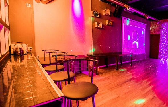 Стильный лофт с большим экраном и лазерной анимацией 