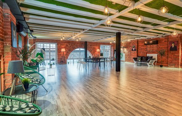 Red brick loft with large windows