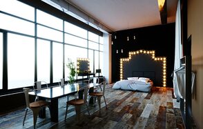 Apriori Photo Темный лофт с панорамными окнами