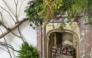 Bright room with a fireplace and high ceilings