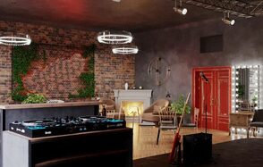 Панорамный лофт с камином