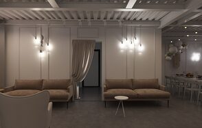 Светлый зал с барной стойкой