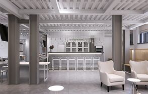 Светлый зал с барной стойкой