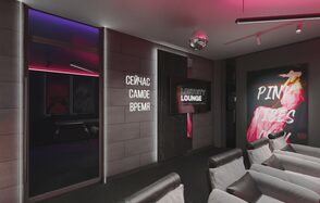 Серый лофт с камином с верандой на крыше