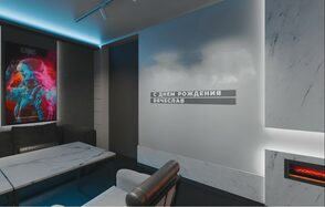 Стильный лофт с камином с верандой на крыше