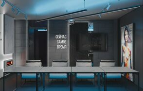 Стильный лофт с камином с верандой на крыше