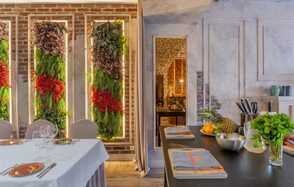 Лофт с кухней, панорамными окнами и верандой