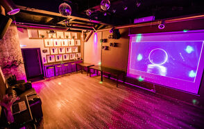 Стильный лофт с большим экраном и лазерной анимацией 