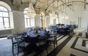 Spacious bright hall with large floor-to-ceiling windows