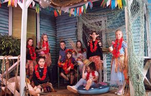 Studio with sea sand and waterfall