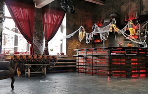 Two-level loft with a bar counter 