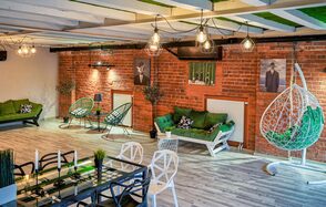 Red brick loft with large windows