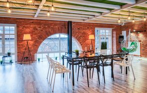 Red brick loft with large windows